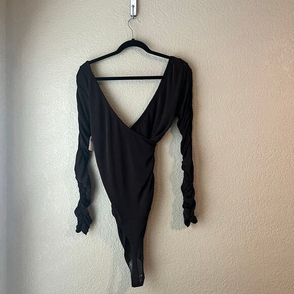 New Free People Reya Ruched Long Sleeve Bodysuit NWT Hot Fudge Brown Large - Picture 7 of 9